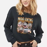 Gold Moo Deng Meme Hippo Funny Cropped Pullover Crew