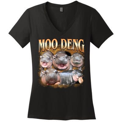 Gold Moo Deng Meme Hippo Funny Women's V-Neck T-Shirt
