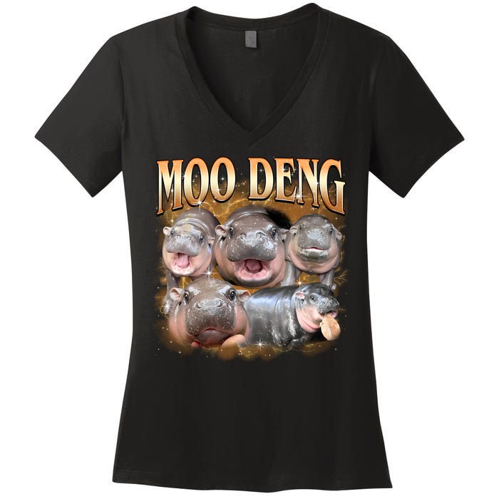 Gold Moo Deng Meme Hippo Funny Women's V-Neck T-Shirt