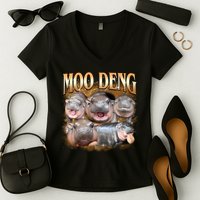 Gold Moo Deng Meme Hippo Funny Women's V-Neck T-Shirt