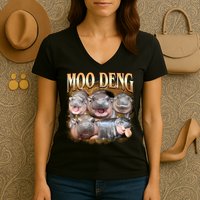 Gold Moo Deng Meme Hippo Funny Women's V-Neck T-Shirt