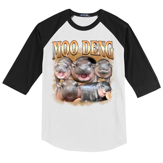 Gold Moo Deng Meme Hippo Funny Kids Colorblock Raglan Jersey