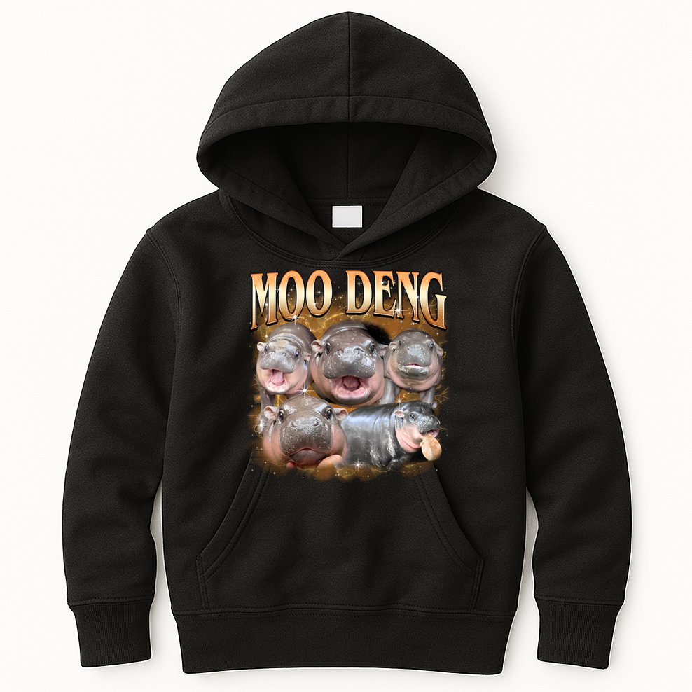 Gold Moo Deng Meme Hippo Funny Kids Hoodie