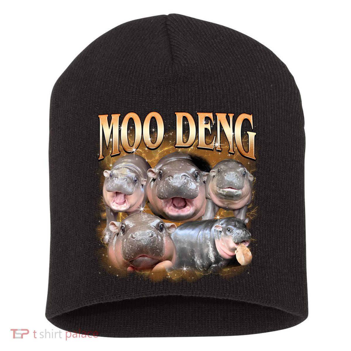 Gold Moo Deng Meme Hippo Funny Short Acrylic Beanie