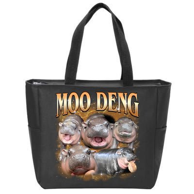 Gold Moo Deng Meme Hippo Funny Zip Tote Bag