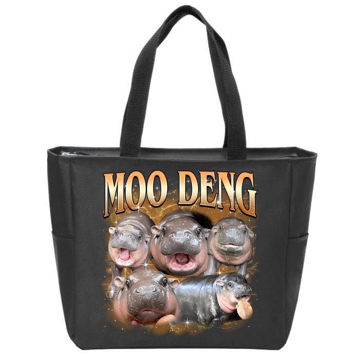 Gold Moo Deng Meme Hippo Funny Zip Tote Bag