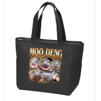 Gold Moo Deng Meme Hippo Funny Zip Tote Bag