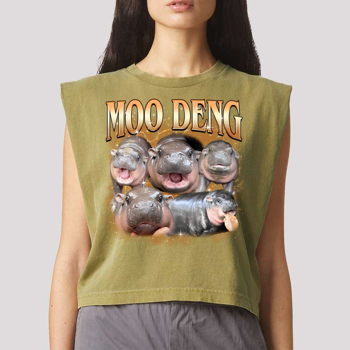 Gold Moo Deng Meme Hippo Funny Garment-Dyed Women's Muscle Tee