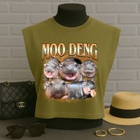 Gold Moo Deng Meme Hippo Funny Garment-Dyed Women's Muscle Tee