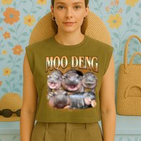 Gold Moo Deng Meme Hippo Funny Garment-Dyed Women's Muscle Tee