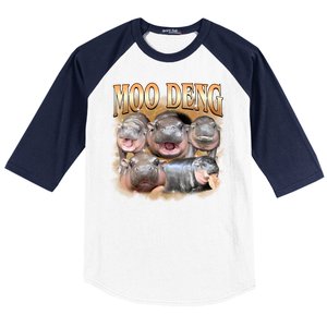 Gold Moo Deng Meme Hippo Funny Baseball Sleeve Shirt