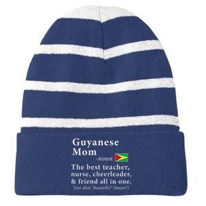 Guyanese Mom Definition Guyana Flag Mothers Day Striped Beanie with Solid Band