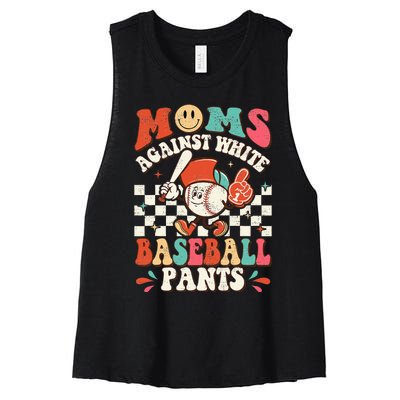 Groovy Mother's Day Hippie Moms Against White Baseball Pants Women's Racerback Cropped Tank