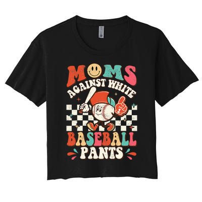 Groovy Mother's Day Hippie Moms Against White Baseball Pants Women's Crop Top Tee