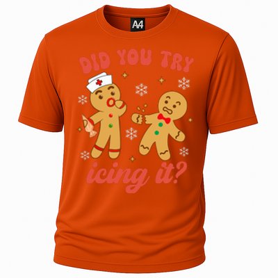 Gingerbread Man Did You Try Icing It Funny Christmas Nurse Gift Cooling Performance Crew T-Shirt