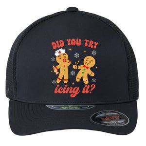 Gingerbread Man Did You Try Icing It Funny Christmas Nurse Gift Flexfit Unipanel Trucker Cap