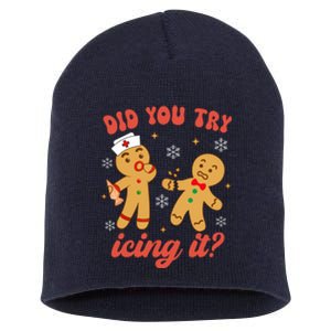 Gingerbread Man Did You Try Icing It Funny Christmas Nurse Gift Short Acrylic Beanie