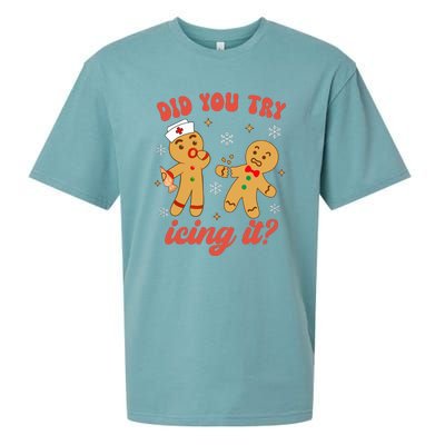 Gingerbread Man Did You Try Icing It Funny Christmas Nurse Gift Sueded Cloud Jersey T-Shirt