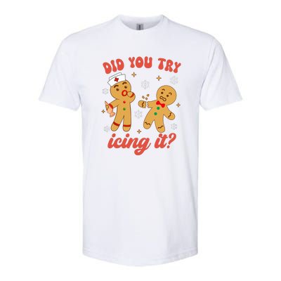 Gingerbread Man Did You Try Icing It Funny Christmas Nurse Gift Softstyle CVC T-Shirt