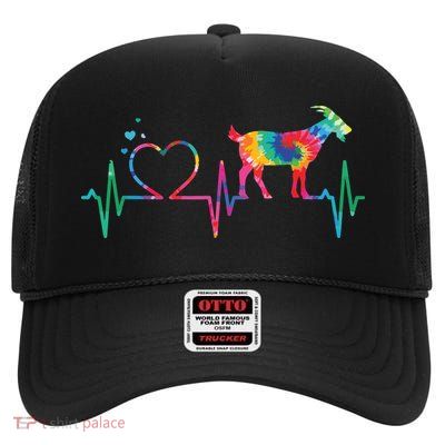 Goat Mom Dad Heartbeat Tie Dye Farm Animal High Crown Mesh Back Trucker Hat