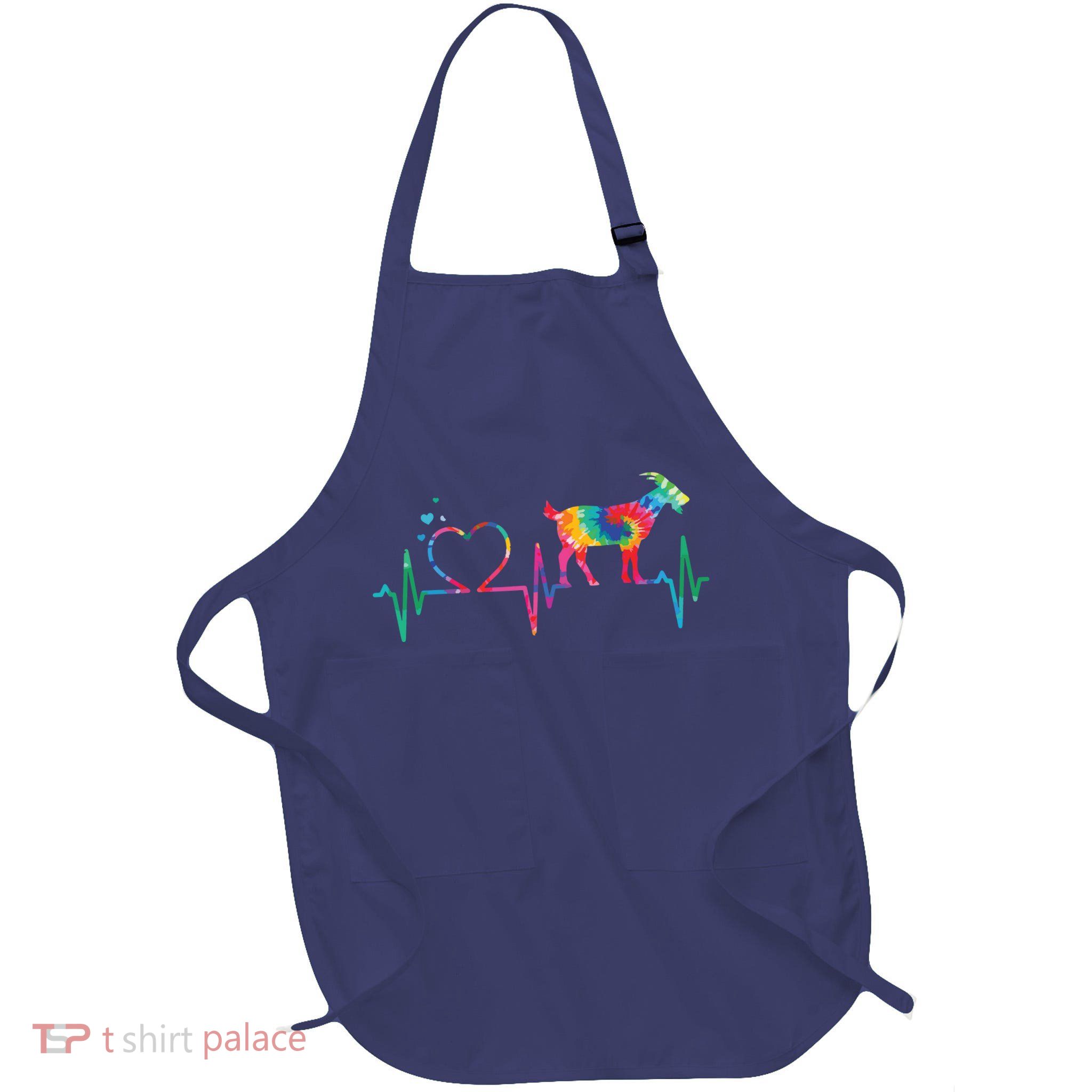 Goat Mom Dad Heartbeat Tie Dye Farm Animal Full-Length Apron With Pockets