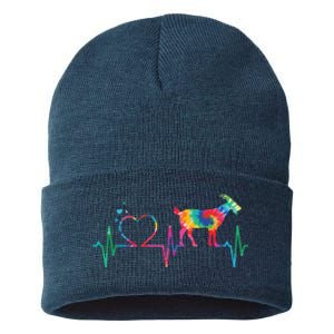 Goat Mom Dad Heartbeat Tie Dye Farm Animal Sustainable Knit Beanie