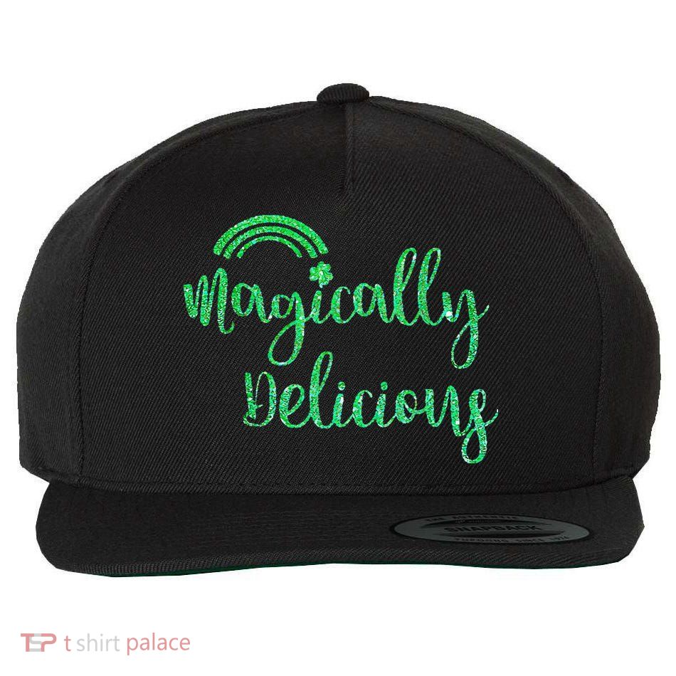 Glitter Magically Delicious Rainbow Shamrock St Patrick's Wool Snapback Cap