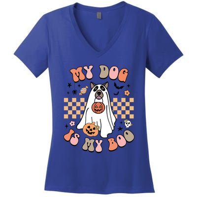 Groovy My Dog Is My Boo Cute Dog Lover Halloween Gift Women's V-Neck T-Shirt