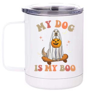 Groovy My Dog Is My Boo Ghost Dog Halloween Costume Gift 12 oz Stainless Steel Tumbler Cup