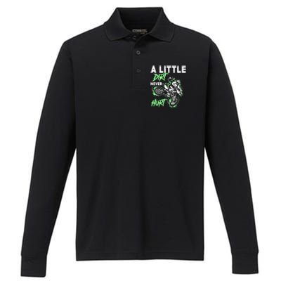 Green Motorcycle Dirt Bike Mx Motocrosss Boy Performance Long Sleeve Polo