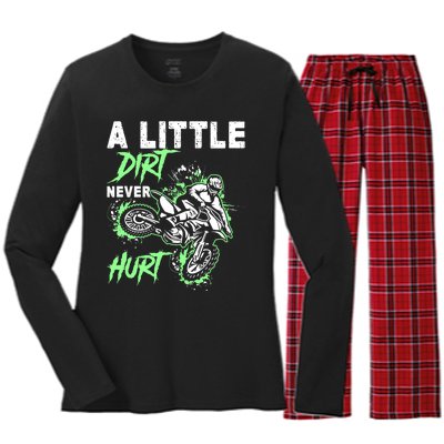 Green Motorcycle Dirt Bike Mx Motocrosss Boy Women's Long Sleeve Flannel Pajama Set 