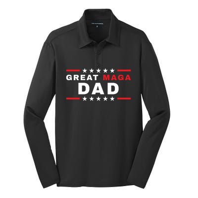 Great MAGA DAD Father's Day Gift Trump Supporter Birthday Silk Touch Performance Long Sleeve Polo