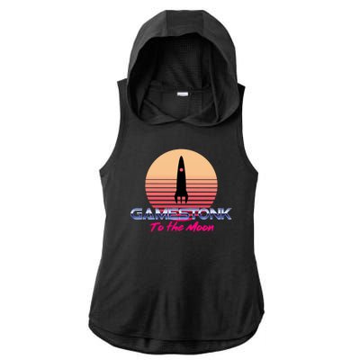 $GME Ticker Rocket Moon Gamestonk GME Gamestick Ladies PosiCharge Tri-Blend Wicking Draft Hoodie Tank