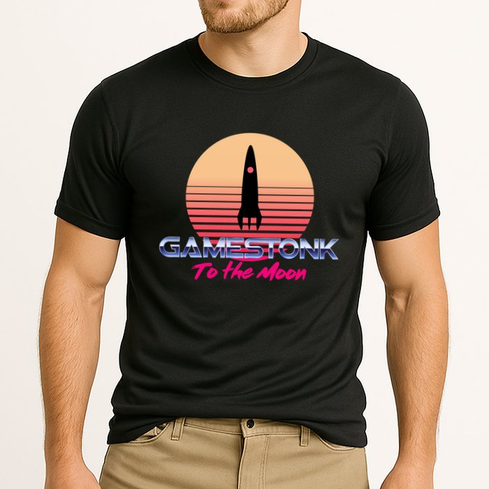 $GME Ticker Rocket Moon Gamestonk GME Gamestick Cooling Performance Crew T-Shirt