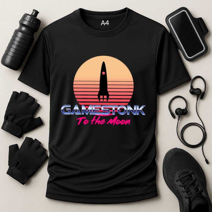 $GME Ticker Rocket Moon Gamestonk GME Gamestick Cooling Performance Crew T-Shirt
