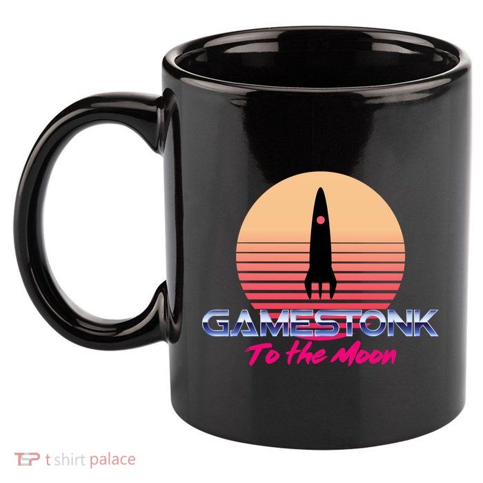 $GME Ticker Rocket Moon Gamestonk GME Gamestick 11oz C Handle Ceramic Mug