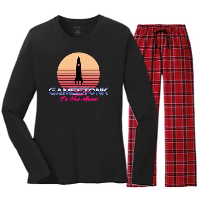 $GME Ticker Rocket Moon Gamestonk GME Gamestick Women's Long Sleeve Flannel Pajama Set 