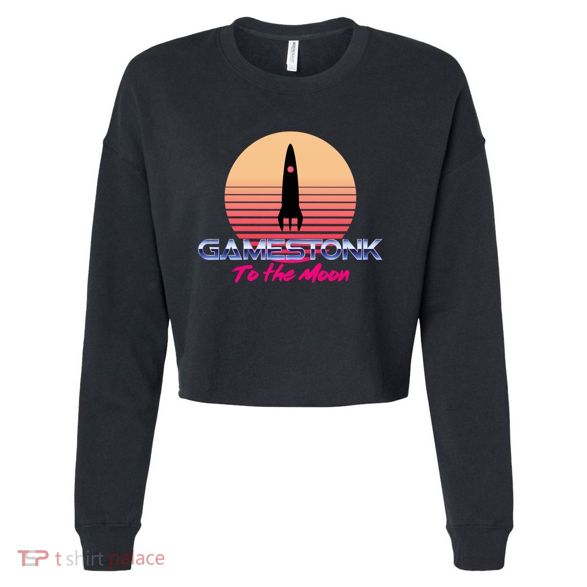$GME Ticker Rocket Moon Gamestonk GME Gamestick Cropped Pullover Crew
