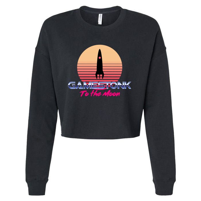 $GME Ticker Rocket Moon Gamestonk GME Gamestick Cropped Pullover Crew