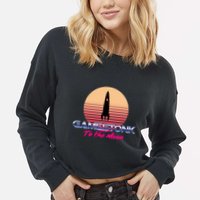 $GME Ticker Rocket Moon Gamestonk GME Gamestick Cropped Pullover Crew