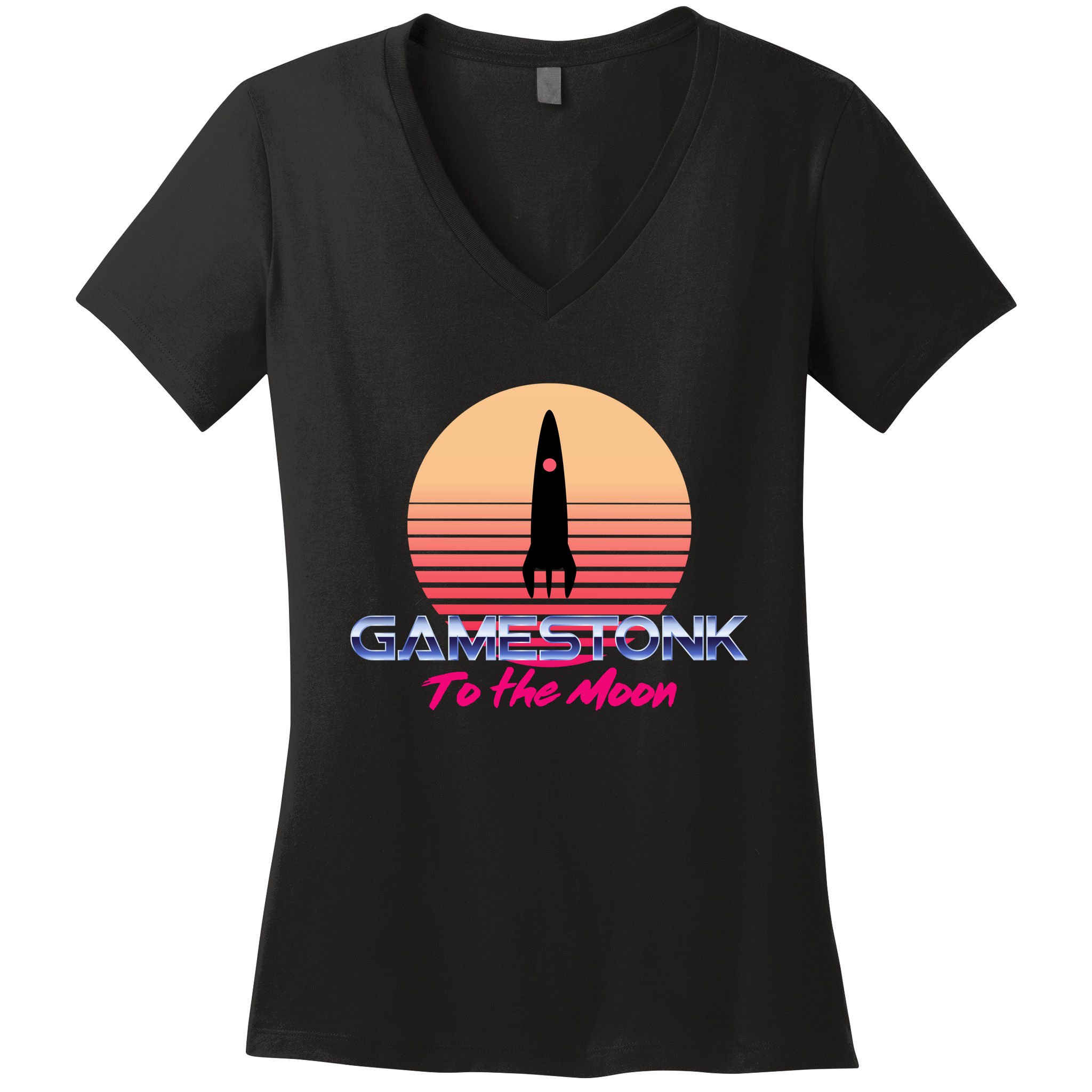 $GME Ticker Rocket Moon Gamestonk GME Gamestick Women's V-Neck T-Shirt