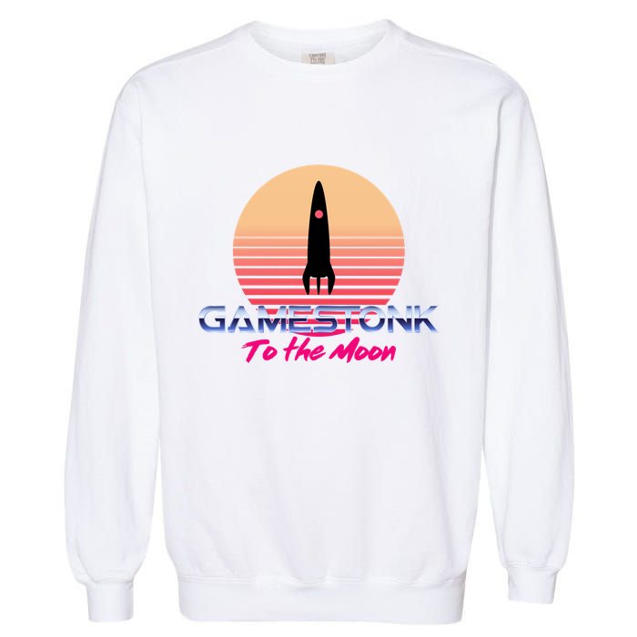 $GME Ticker Rocket Moon Gamestonk GME Gamestick Garment-Dyed Sweatshirt