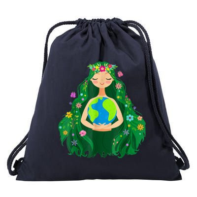 Green Mother Earth Day Save Our Planet Drawstring Bag