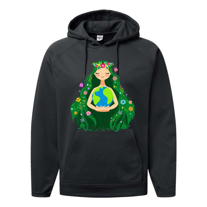 Green Mother Earth Day Gaia Save Our Planet Performance Fleece Hoodie