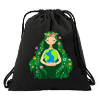 Green Mother Earth Day Gaia Save Our Planet Drawstring Bag