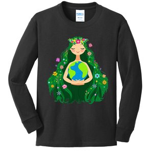 Green Mother Earth Day Gaia Save Our Planet Kids Long Sleeve Shirt