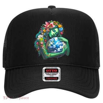 Green Mother Earth Day High Crown Mesh Back Trucker Hat