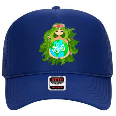 Green Mother Earth Day Gaia Save Our Planet Gift High Crown Mesh Back Trucker Hat