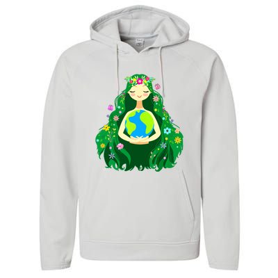 Green Mother Earth Day Gaia Save Our Planet Women Performance Fleece Hoodie