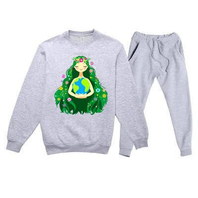 Green Mother Earth Day Gaia Save Our Planet Women Premium Crewneck Sweatsuit Set